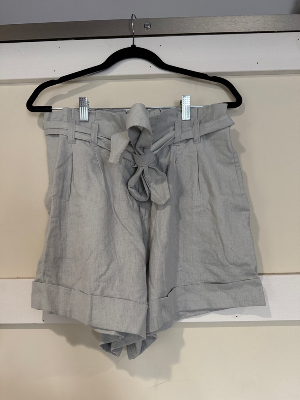 Light Gray/green Paperbag Waist Tie Shorts